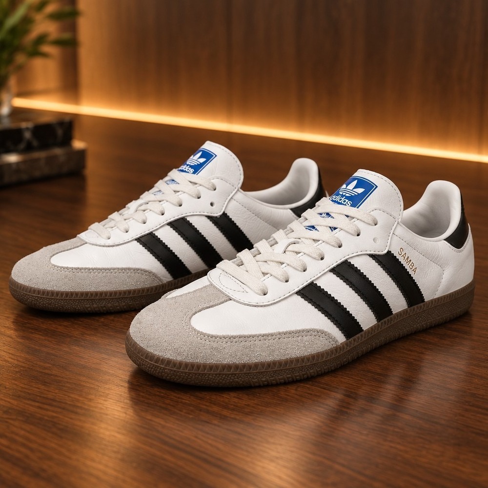 Adidas Samba OG Men's US 7 Low Top Leather Sneakers White/Black Gum Sole B75806